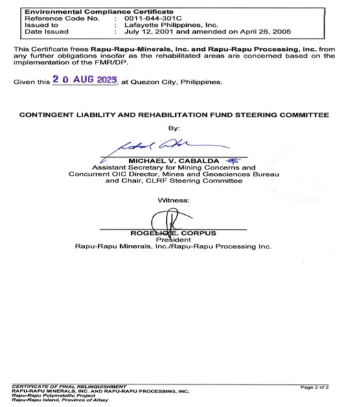 MGB Approval for Final Mine Rehabilitation on August 20, 2025 - The First Case in the Philippines 2